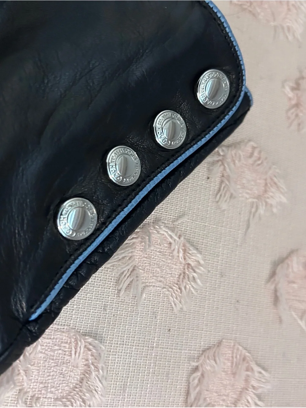 Coach Black Leather Long Gloves with Button Detail
